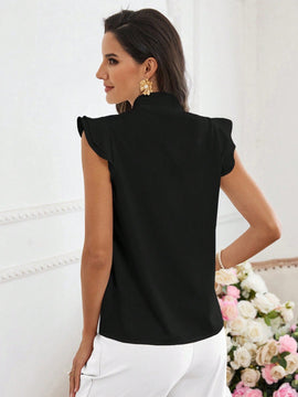 Prive Camisa de manga de volantes para mujer con botones para el trabajo y la fiesta