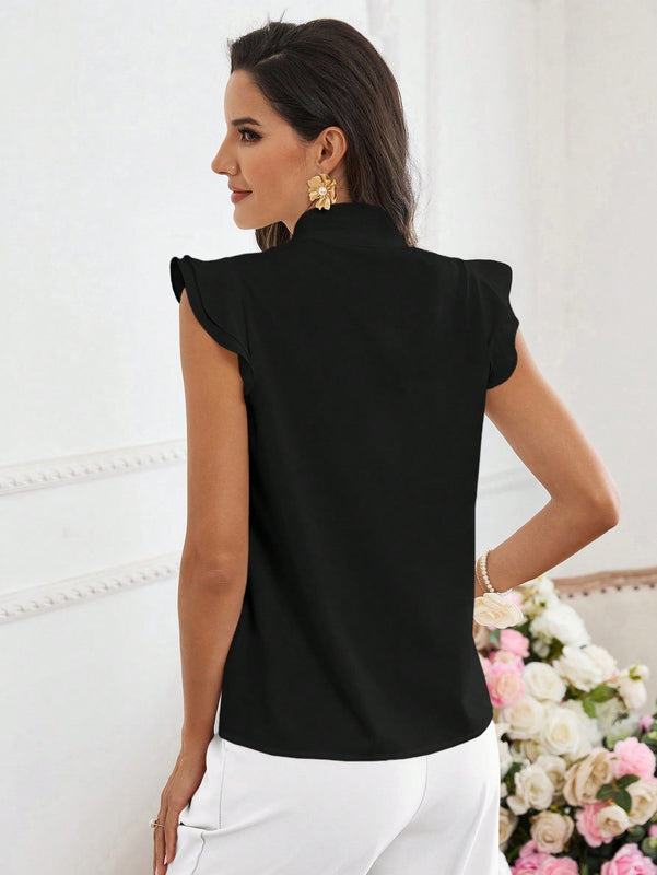 Prive Camisa de manga de volantes para mujer con botones para el trabajo y la fiesta