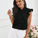 Prive Camisa de manga de volantes para mujer con botones para el trabajo y la fiesta