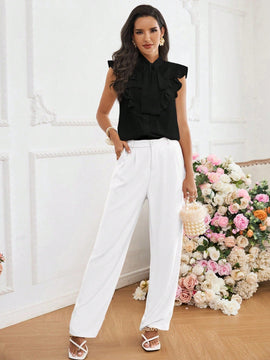 Prive Camisa de manga de volantes para mujer con botones para el trabajo y la fiesta