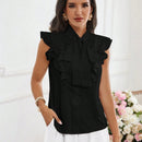 Prive Camisa de manga de volantes para mujer con botones para el trabajo y la fiesta