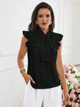 Prive Camisa de manga de volantes para mujer con botones para el trabajo y la fiesta