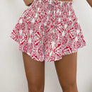 VCAY Shorts de pierna ancha para mujer con estampado floral, cintura elastica y cinturon de lazo