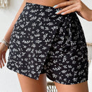 VCAY Falda pantalon de mujer con estampado floral pequeno con lazos laterales para verano