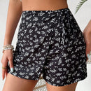 VCAY Falda pantalon de mujer con estampado floral pequeno con lazos laterales para verano