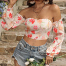VCAY Blusa sin tirantes con estampado floral para mujeres