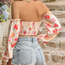 VCAY Blusa sin tirantes con estampado floral para mujeres
