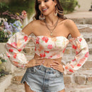 VCAY Blusa sin tirantes con estampado floral para mujeres