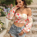 VCAY Blusa sin tirantes con estampado floral para mujeres