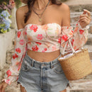 VCAY Blusa sin tirantes con estampado floral para mujeres