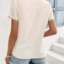 VCAY Camisa elegante y suelta de manga corta y cuello en V con estampado de planta para mujeres en verano