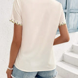VCAY Camisa elegante y suelta de manga corta y cuello en V con estampado de planta para mujeres en verano