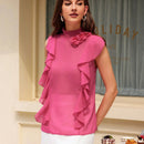 Prive Camisa romantica sin mangas de flores en 3D para mujer con ribete de volantes en el cuello y dobladillo, para el verano
