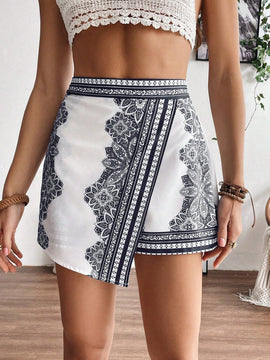 VCAY Falda corta asimetrica con estampado de estilo recreativo para vacaciones