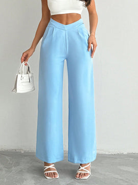 Pantalones largos diarios y simples de color solido para mujer