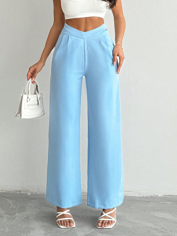 Pantalones largos diarios y simples de color solido para mujer