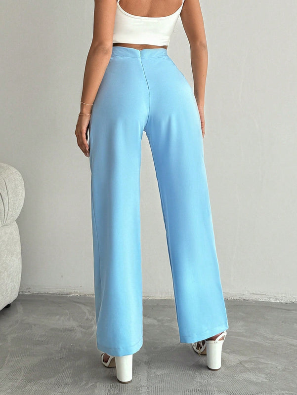 Pantalones largos diarios y simples de color solido para mujer