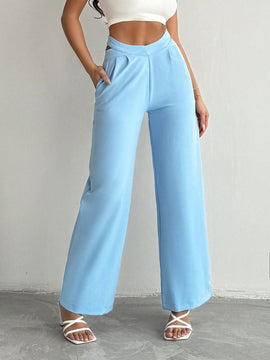 Pantalones largos diarios y simples de color solido para mujer