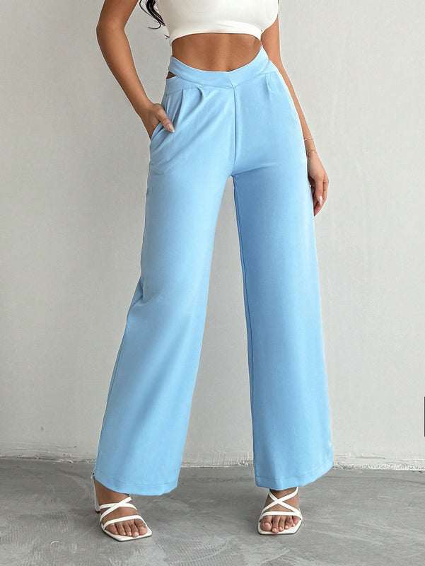 Pantalones largos diarios y simples de color solido para mujer
