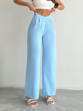 Pantalones largos diarios y simples de color solido para mujer