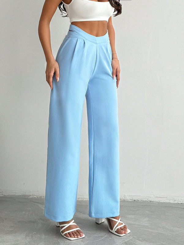 Pantalones largos diarios y simples de color solido para mujer