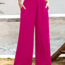 Essnce pantalones casuales sueltos de pierna ancha con bolsillos y cintura fruncida de unicolor para mujeres