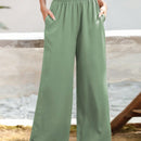 Essnce pantalones casuales sueltos de pierna ancha con bolsillos y cintura fruncida de unicolor para mujeres