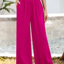 Essnce pantalones casuales sueltos de pierna ancha con bolsillos y cintura fruncida de unicolor para mujeres