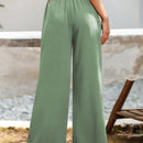 Essnce pantalones casuales sueltos de pierna ancha con bolsillos y cintura fruncida de unicolor para mujeres