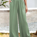 Essnce pantalones casuales sueltos de pierna ancha con bolsillos y cintura fruncida de unicolor para mujeres