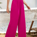 Essnce pantalones casuales sueltos de pierna ancha con bolsillos y cintura fruncida de unicolor para mujeres