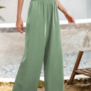 Essnce pantalones casuales sueltos de pierna ancha con bolsillos y cintura fruncida de unicolor para mujeres