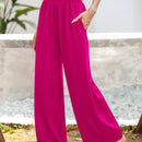 Essnce pantalones casuales sueltos de pierna ancha con bolsillos y cintura fruncida de unicolor para mujeres