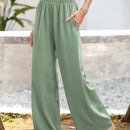 Essnce pantalones casuales sueltos de pierna ancha con bolsillos y cintura fruncida de unicolor para mujeres