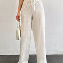 Tall pantalones largos de unicolor con cintura larga y cordon para mujeres altas