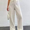 Tall pantalones largos de unicolor con cintura larga y cordon para mujeres altas