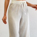 Tall pantalones largos de unicolor con cintura larga y cordon para mujeres altas