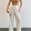 Tall pantalones largos de unicolor con cintura larga y cordon para mujeres altas