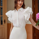Frenchy Camisa a la moda con mangas cortas y diseno estructurado de mangas con frontal abierto, adecuada para el verano y la profesion docente