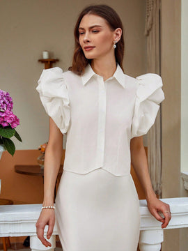 Frenchy Camisa a la moda con mangas cortas y diseno estructurado de mangas con frontal abierto, adecuada para el verano y la profesion docente
