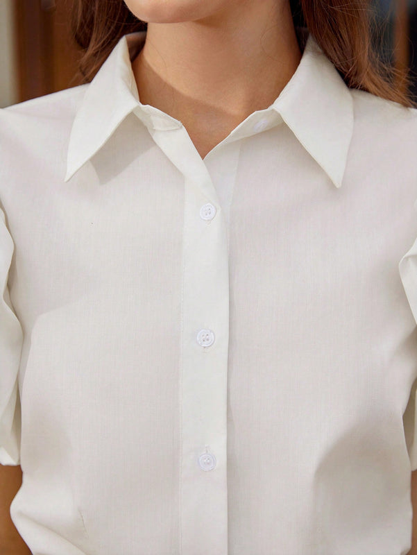 Frenchy Camisa a la moda con mangas cortas y diseno estructurado de mangas con frontal abierto, adecuada para el verano y la profesion docente