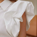 Frenchy Camisa a la moda con mangas cortas y diseno estructurado de mangas con frontal abierto, adecuada para el verano y la profesion docente