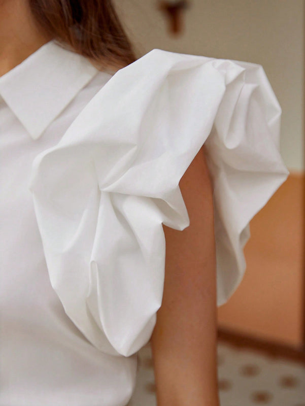 Frenchy Camisa a la moda con mangas cortas y diseno estructurado de mangas con frontal abierto, adecuada para el verano y la profesion docente