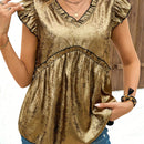 Clasi Camisa casual de manga corta con encaje en V para mujer en primavera y verano