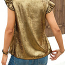 Clasi Camisa casual de manga corta con encaje en V para mujer en primavera y verano