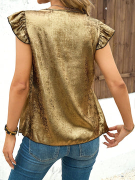 Clasi Camisa casual de manga corta con encaje en V para mujer en primavera y verano