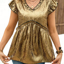 Clasi Camisa casual de manga corta con encaje en V para mujer en primavera y verano