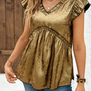 Clasi Camisa casual de manga corta con encaje en V para mujer en primavera y verano