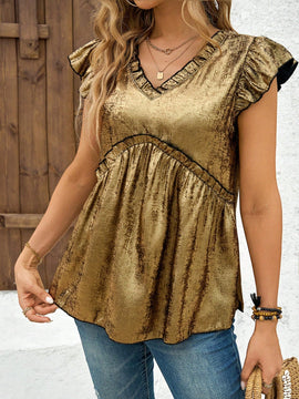 Clasi Camisa casual de manga corta con encaje en V para mujer en primavera y verano