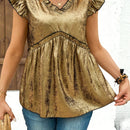 Clasi Camisa casual de manga corta con encaje en V para mujer en primavera y verano
